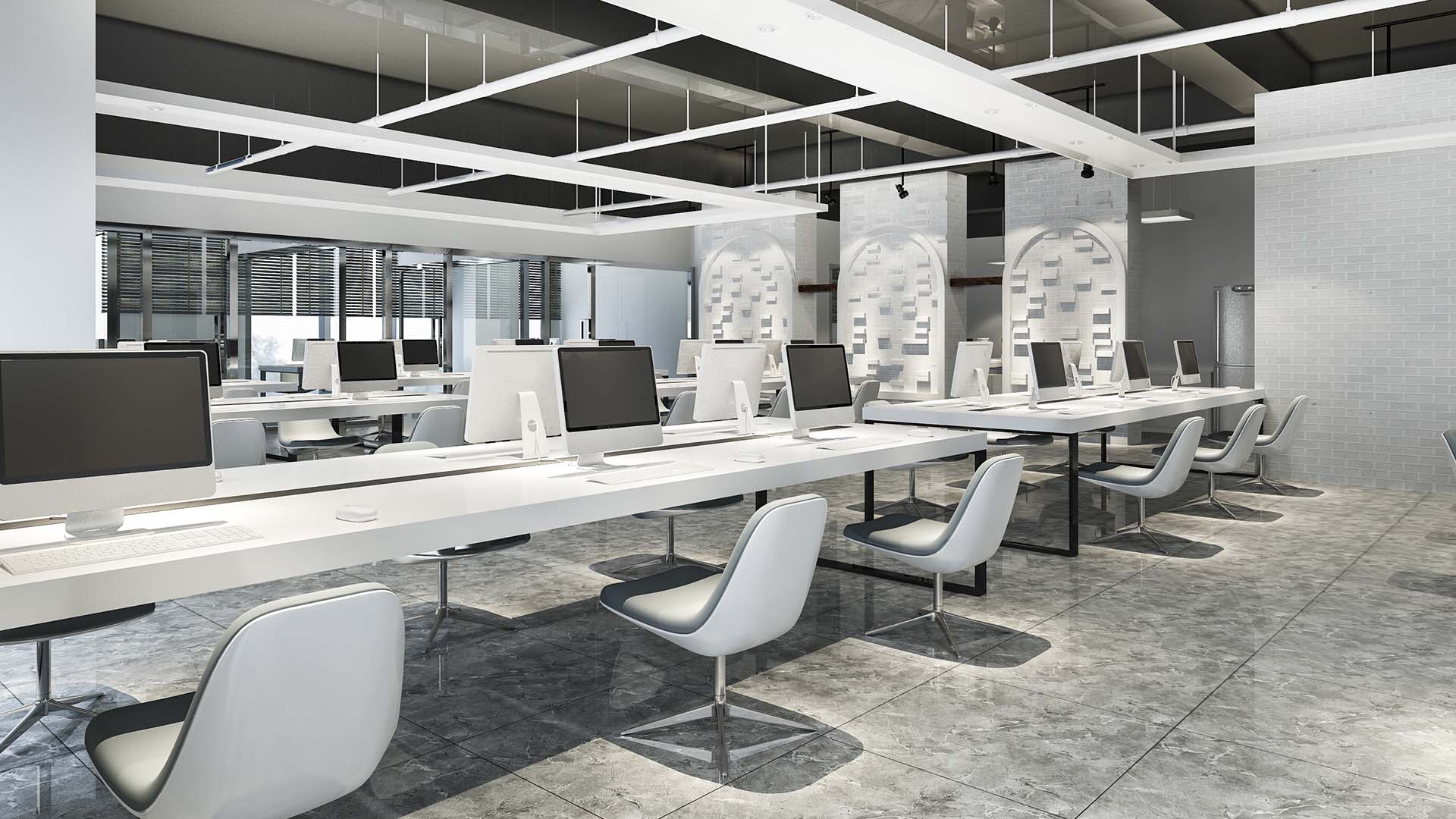 3d rendering business meeting and working room on office buildin