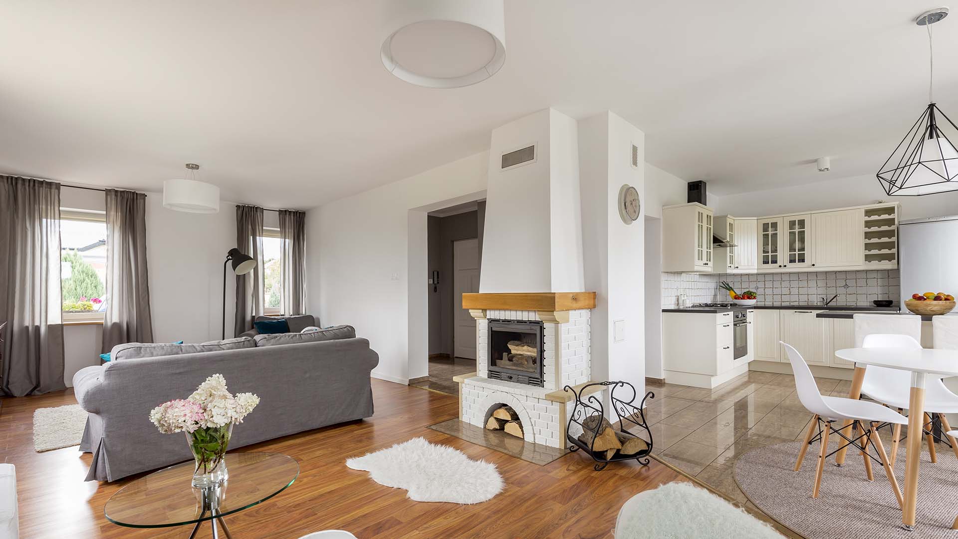 Bright living room with white walls